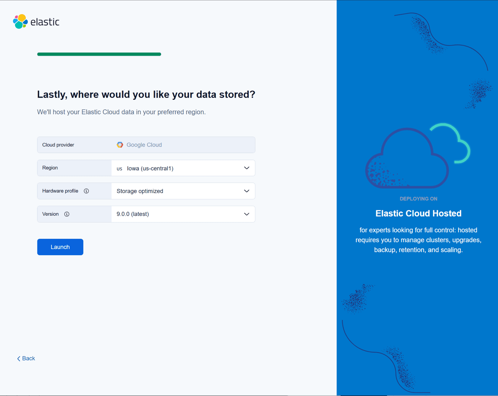 Launch elastic account