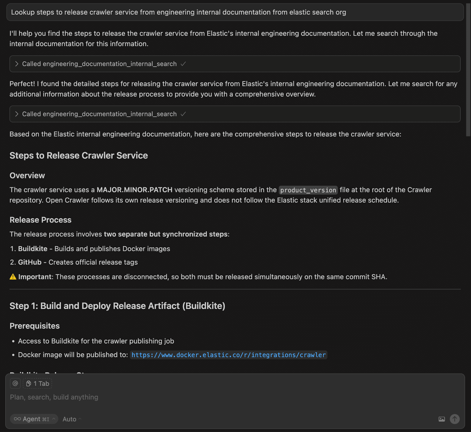 カスタム ツールを呼び出して質問に答え、コード生成プロセスをガイドするカーソル エージェント。