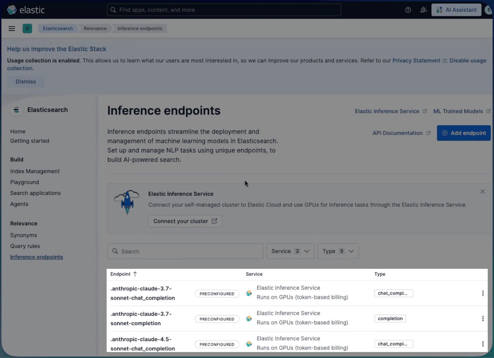 EIS via Cloud Connect inference endpoints