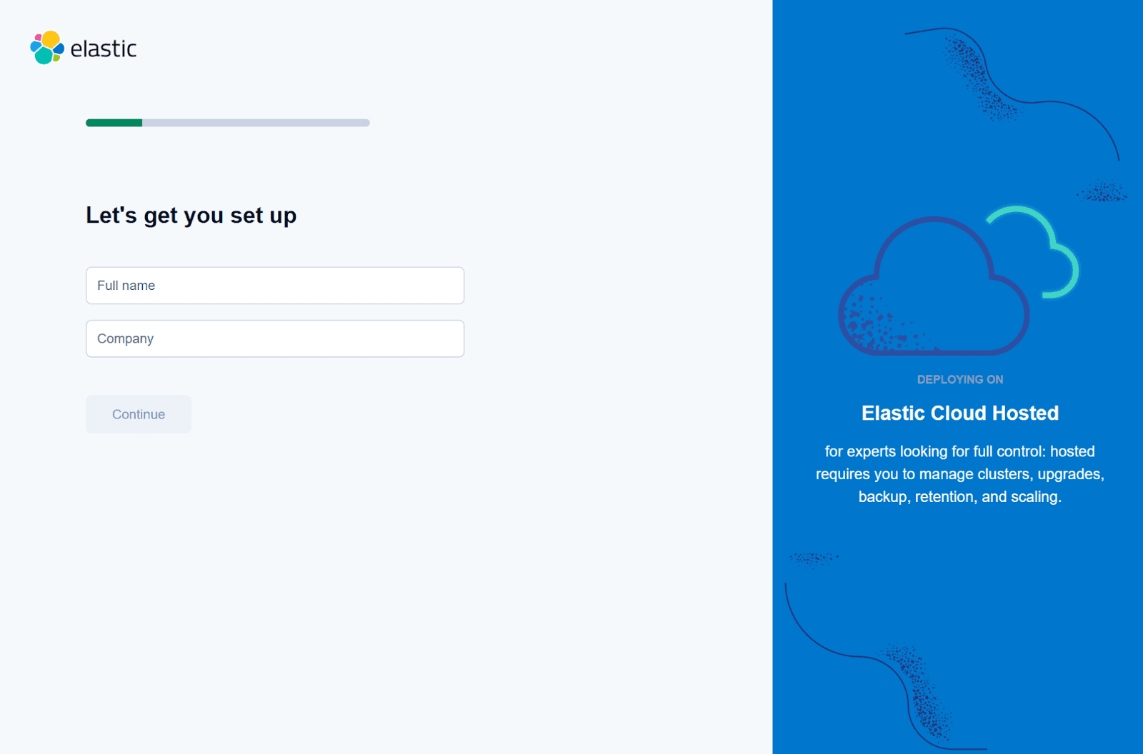 Add your full name and compay on your Elastic cloud account