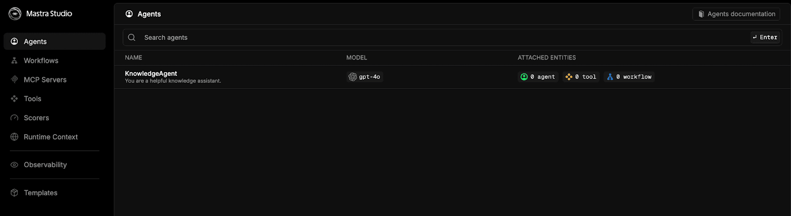 プレイグラウンドのアドレスを貼り付けてMastra Studioにアクセスする