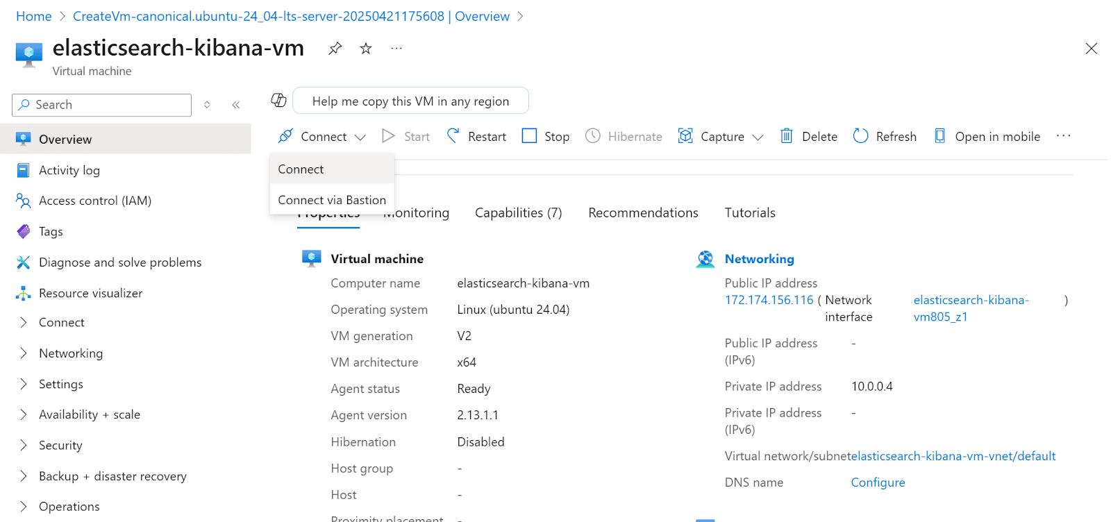 Connecting to an instance in Microsoft Azure.