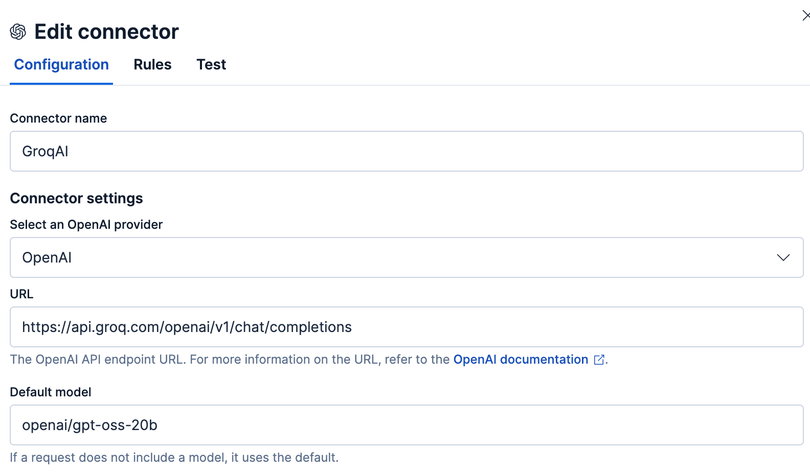 Edit Elastic connector to Groq