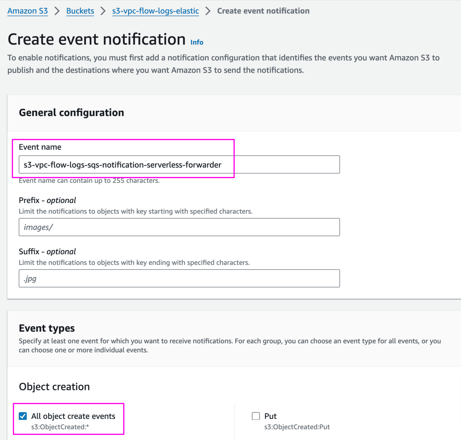 Create event notification for AWS S3 data ingestion to Elastic Cloud
