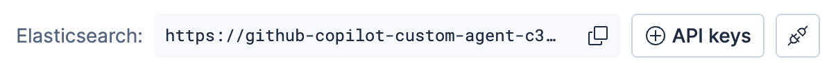 Elasticsearch cluster URL in Kibana used to configure the GitHub Copilot CLI Elasticsearch plugin, with API keys button highlighted