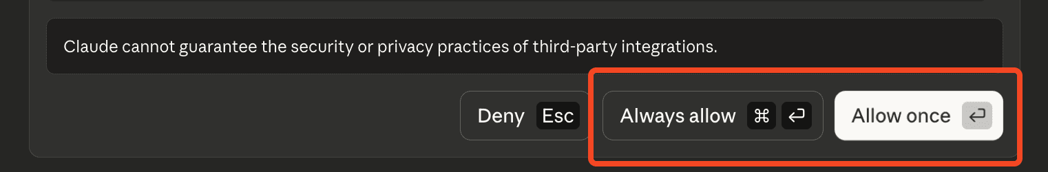 Claude Desktop "Always allow" and "Allow once" options for a user to choose from.