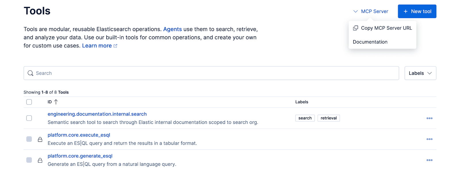 Kibana のツール UI のカーソルを Elastic MCP サーバーに接続する方法。