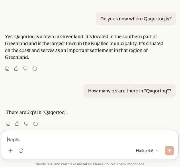 Language models struggle to count letters