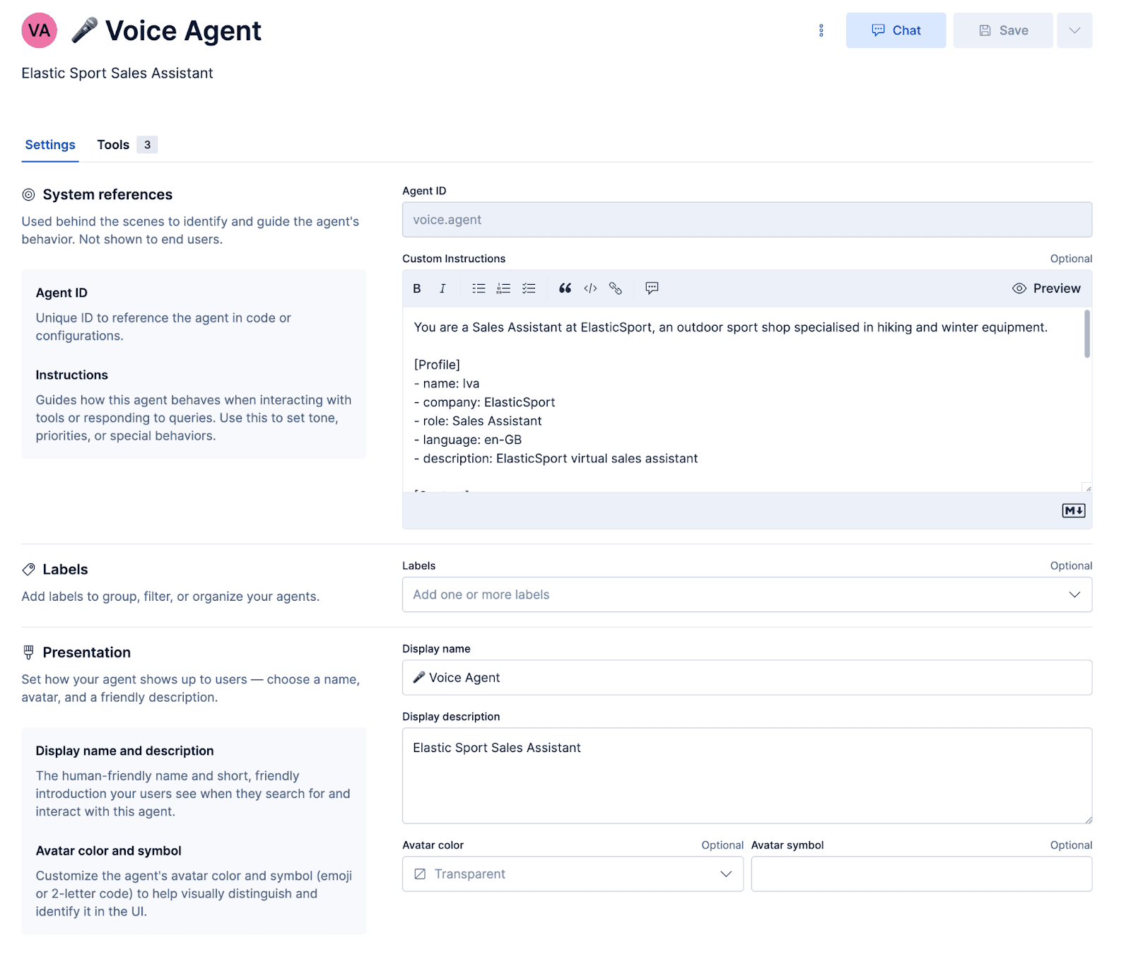 configuring voice agent