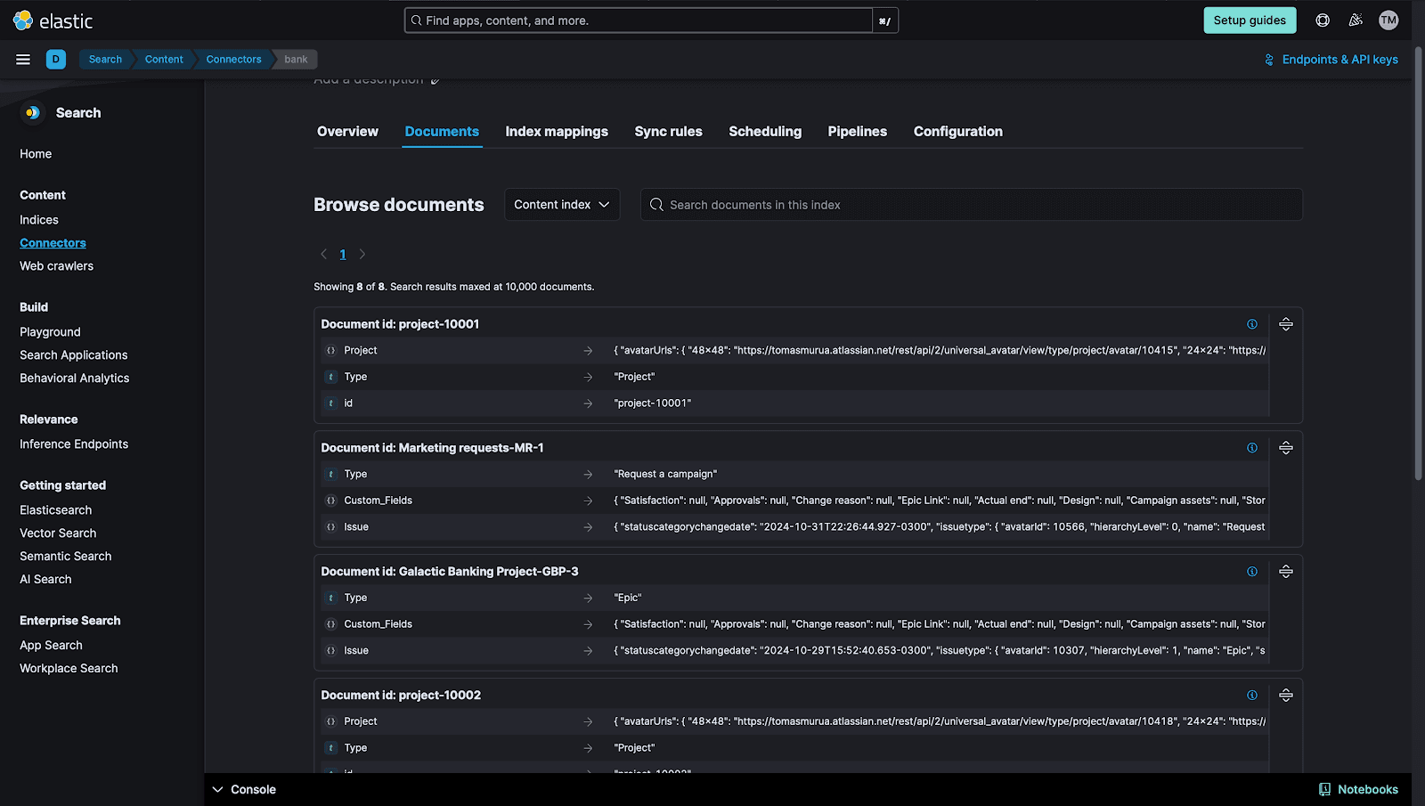 Documents tab Elastic Jira connector