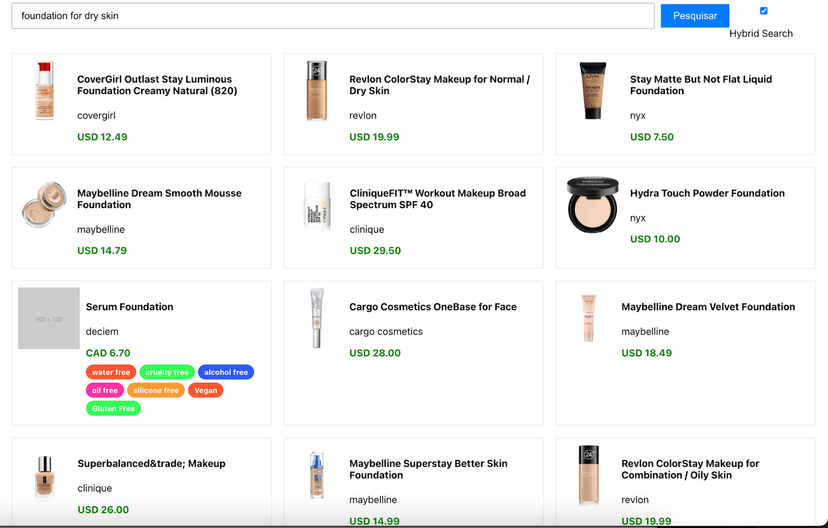 How to use Hybrid search for an product catalog