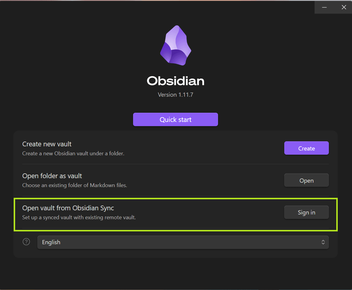 
Obsidian menu to open a remote vault (Source : Elastic Security Labs).