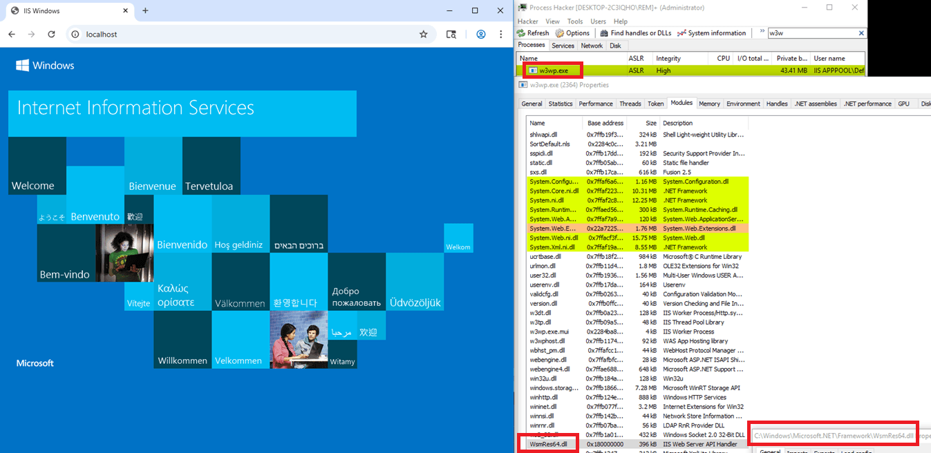 WsmRes64.dll loaded under w3wp.exe (Source : Elastic Security Labs).