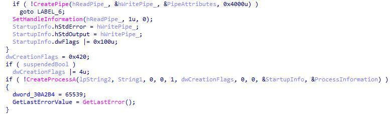 Pseudocode for anonymous pipe creation