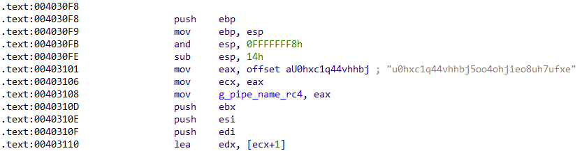 Hardcoded named pipe/RC4 key within PIPEDANCE