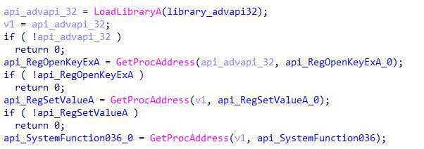 Resolving Windows Registry APIs through LoadLibraryA/GetProcessAddress