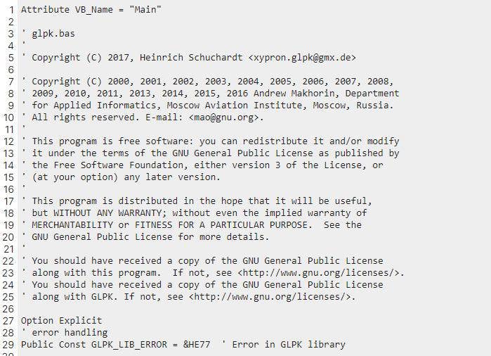 Legitimate code from GLPK used in macro