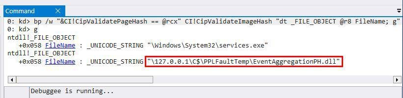 Build 25941 using page hashes for both services.exe and the PPLFault payload DLL loaded over SMB