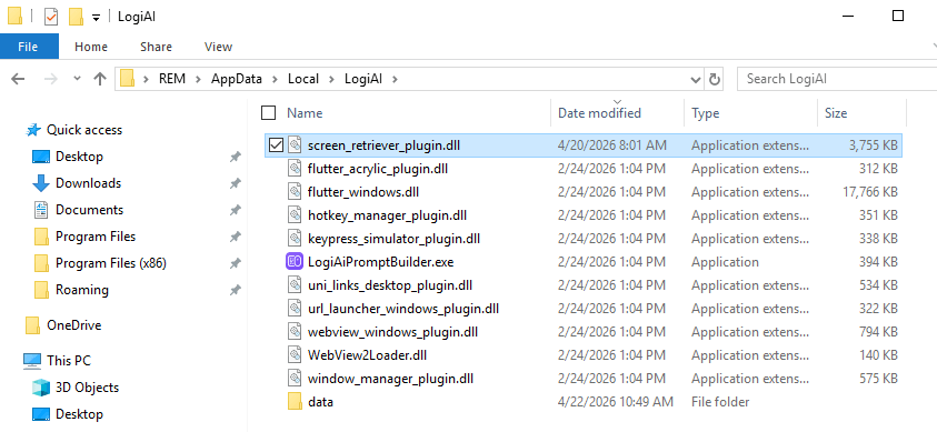 File directory contents showing a malicious DLL