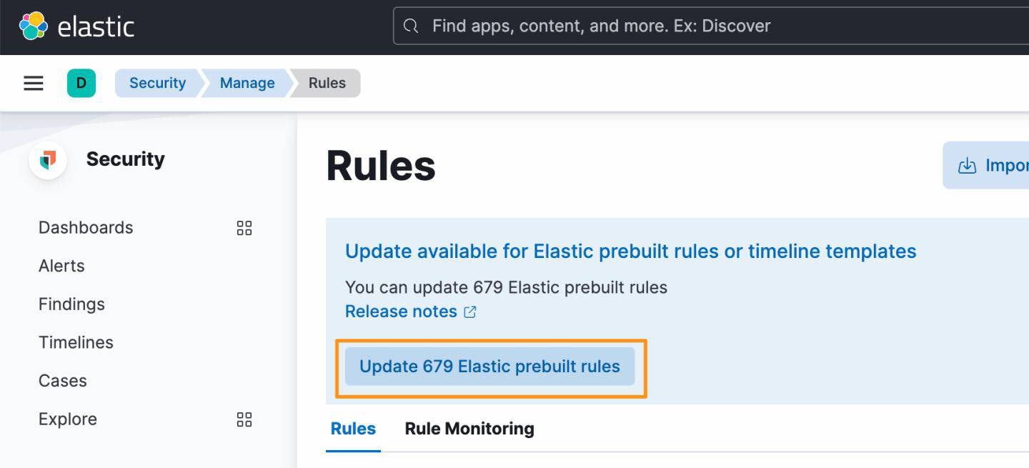 Update Elastic prebuilt rules