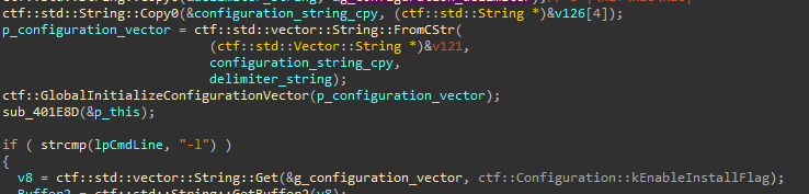 0x40EA16 Configuration string is split to initialize g_configuration_vector