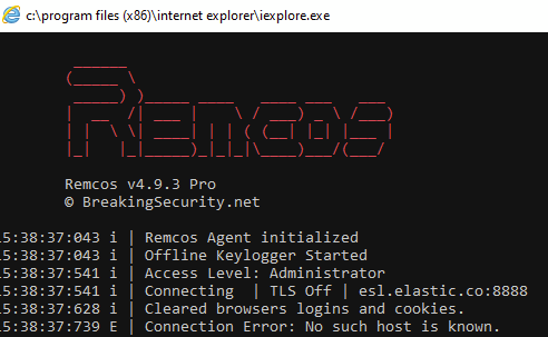 REMCOS console displayed while injected into iexplore.exe