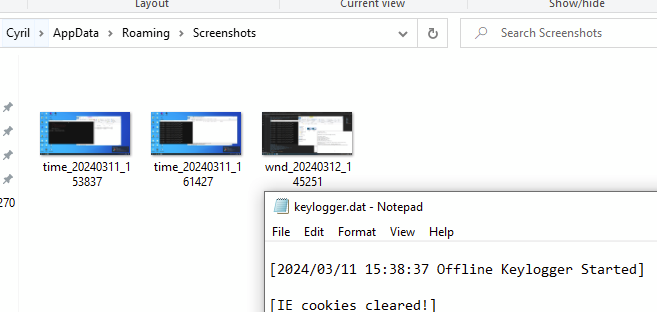 Screenshot triggered when Notepad window is in the foreground