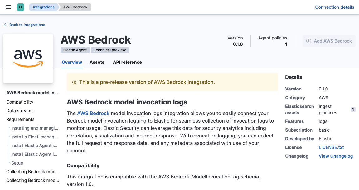 New AWS Bedrock Elastic Integration