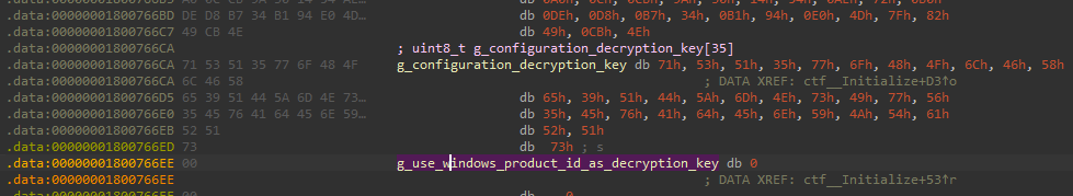 Decryption key and flag found after the encrypted config blob