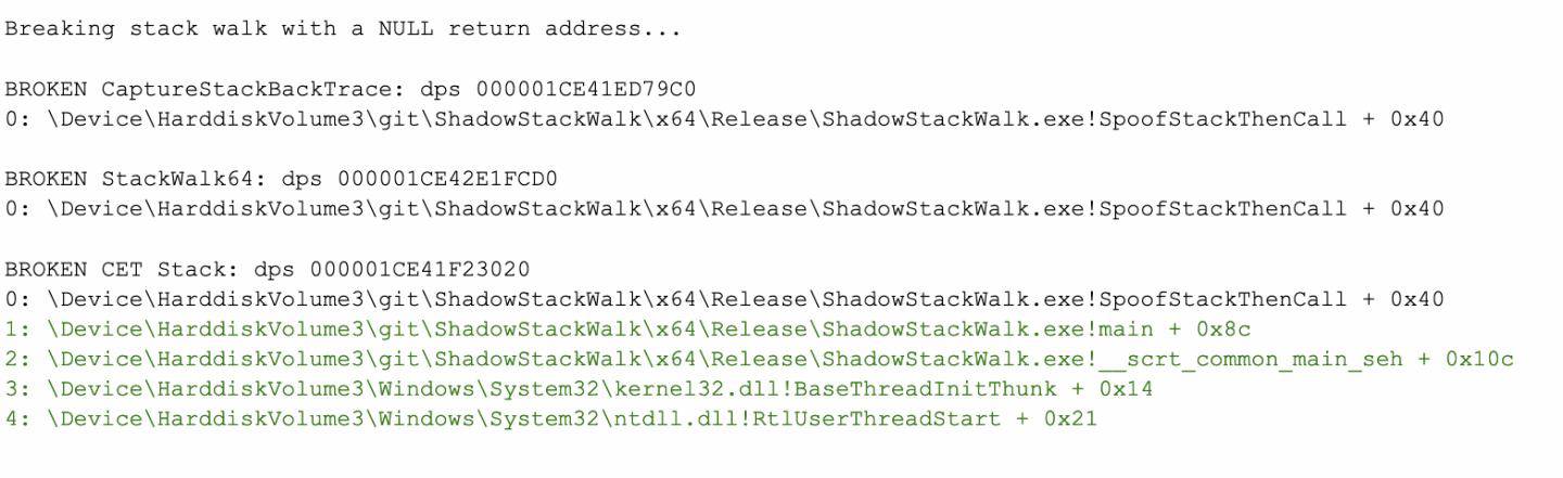 ShadowStackWalk encounters a broken call stack