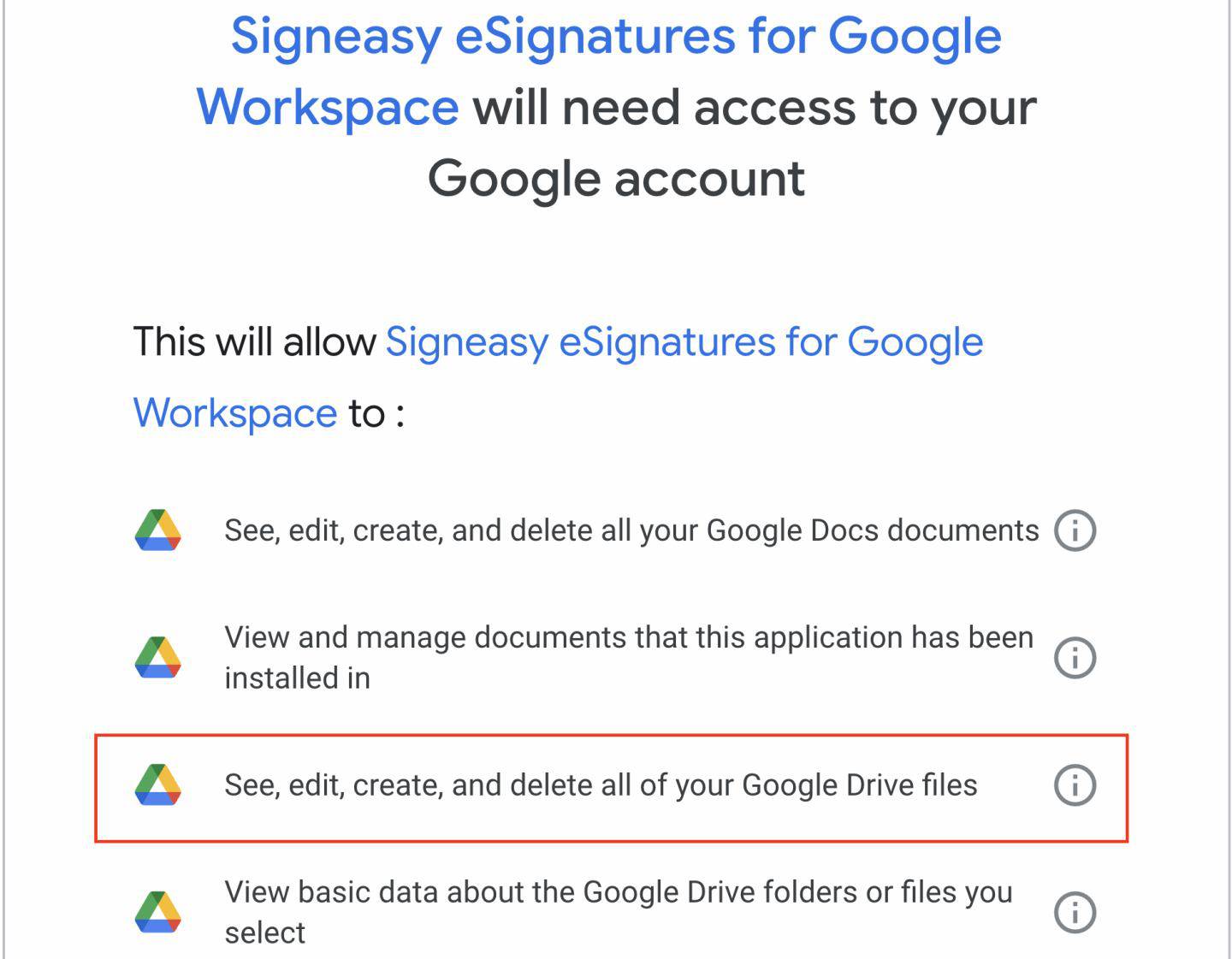 GW access request example for Signeasy application