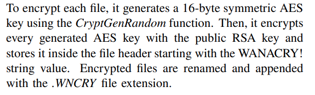 A description of WANNACRY’s encryption from Akbanov et al. (JTIT 2019)