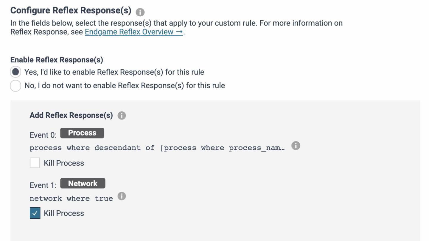 Configuring a Reflex response action in the Elastic Endpoint Security platform