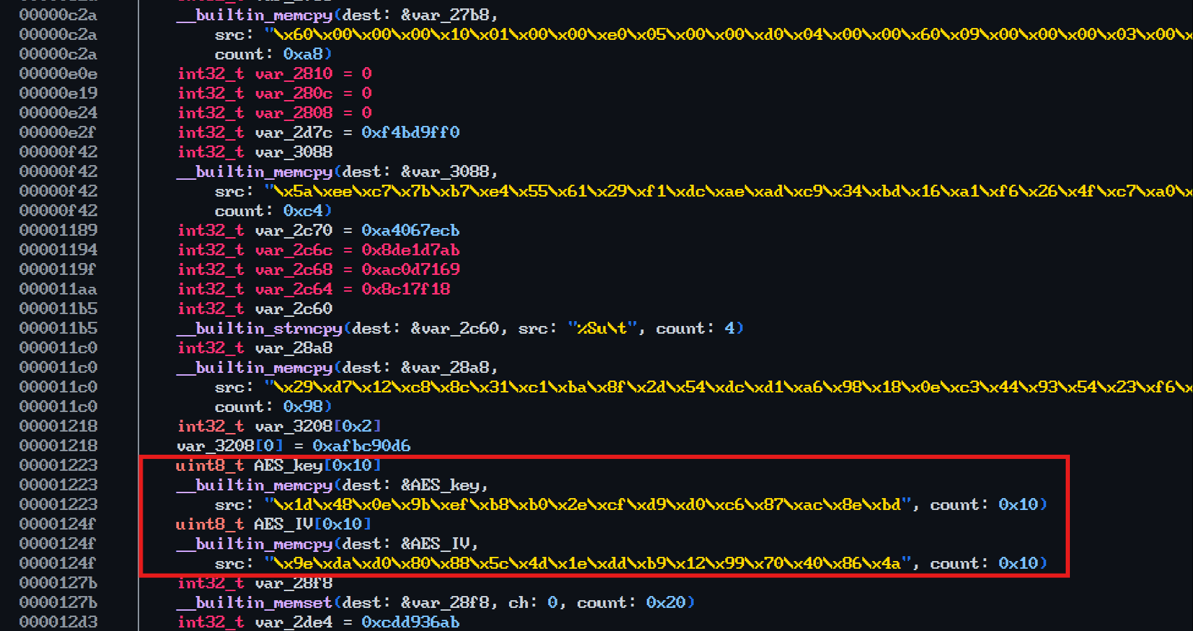 Embedded AES Key and IV constants