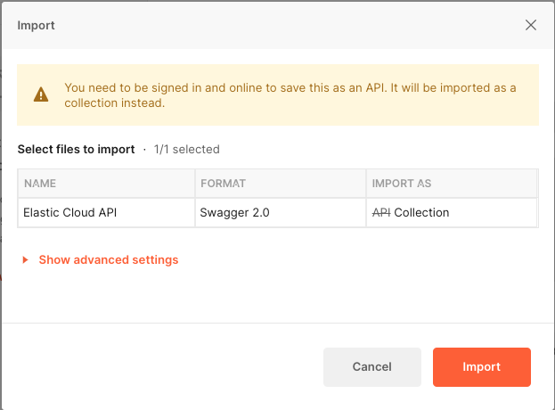 The Confirm your import window in Postman The Confirm your import window in Postman